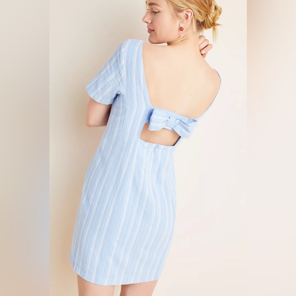 Light Blue Striped Back-Tie Dress